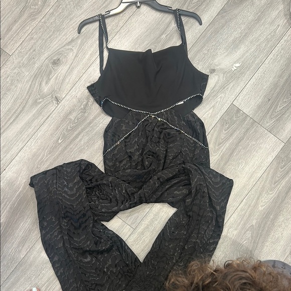 Top Shop Diamante Black Romper with Beaded Accents and side cut outs - Picture 2 of 12